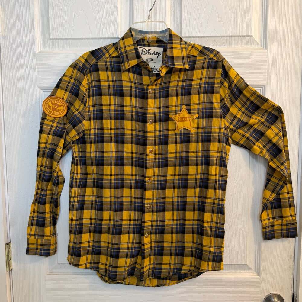Disney/Pixar Cakeworthy Toy Story Woody Sheriff Plaid Flannel Button-Up Shirt
